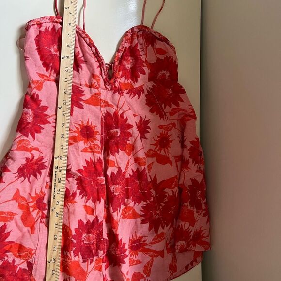 Free People Dress Altura Babydoll Minidress Floral Pink Red Size Large - Picture 12 of 16